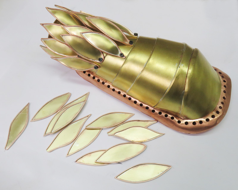 Leaf Slug Sculpture copper brass leaves