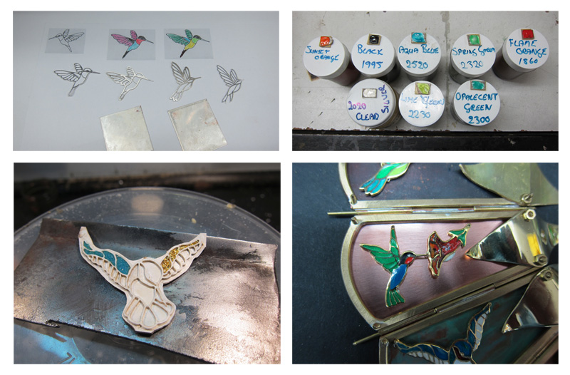 Nest Wall Sculpture enamel hummingbirds