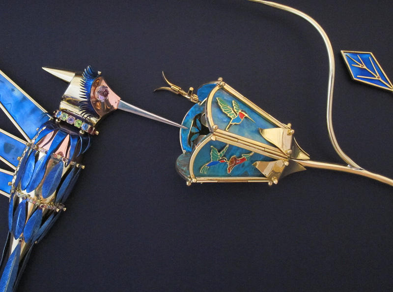 Nest Wall Sculpture hovering  hummingbird over flower