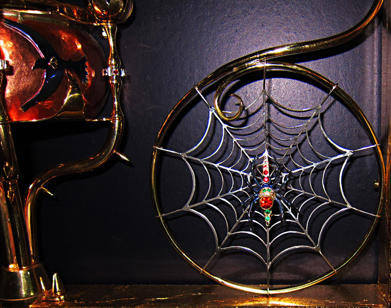 Nest Wall Sculpture with spider brooch in web